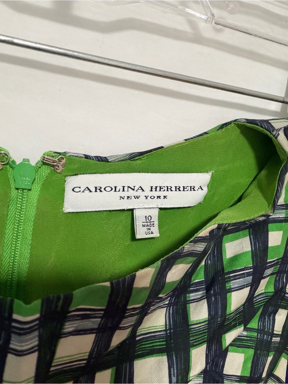 Carolina Herrera Green, Navy and White Plaid Sleeveless Dress - Picture 6 of 6